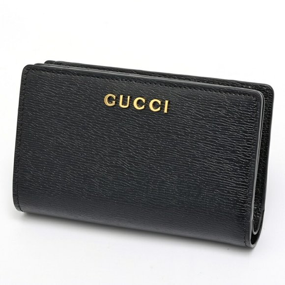 GUCCI Script Card Case Wallet Bi-fold 772640 Leather Black S-157682